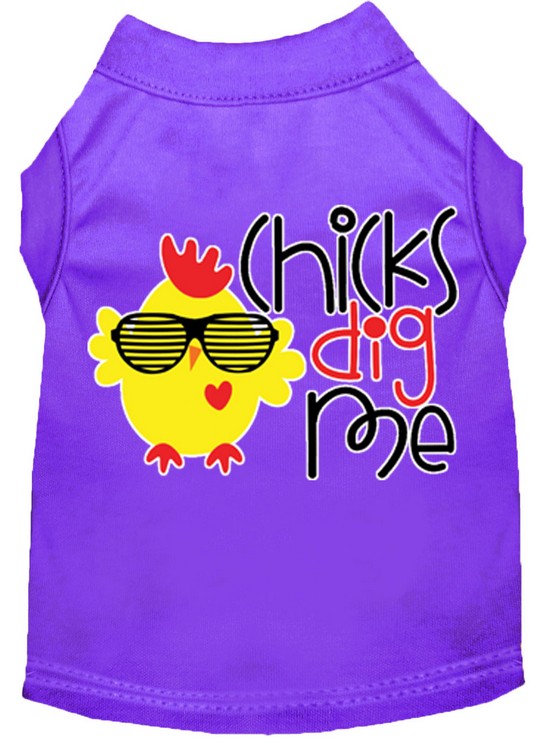 Chicks Dig Me Screen Print Dog Shirt Purple XL